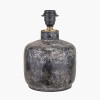 Vulcan Textured Volcanic Effect Grey Small Stoneware Table Lamp Base with Harry 30cm Black Cotton Mix Cylinder Lampshade