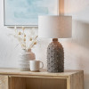 Kali Textured Dot Grey Stoneware Table Lamp Base with Lino 30cm White Self Lined Linen Drum Shade