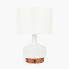 Elio White and Wood Effect Textured Ceramic Table Lamp