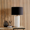 Sohan White Bobbled Ceramic Tall Table Lamp Base with Lino 40cm Black Self Lined Linen Cylinder Lampshade