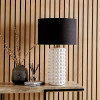 Sohan White Bobbled Ceramic Tall Table Lamp Base with Lino 40cm Black Self Lined Linen Drum Shade