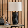 Sohan Black Bobbled Ceramic Tall Table Lamp Base with Lino 40cm White Self Lined Linen Cylinder Lampshade