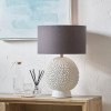 Wrenley Cream Ceramic Sea Urchin Table Lamp Base with Henry 35cm Grey Handloom Cylinder Shade