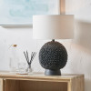 Wrenley Black Ceramic Sea Urchin Table Lamp Base with Henry 35cm White Handloom Cylinder Lampshade