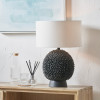 Wrenley Black Ceramic Sea Urchin Table Lamp Base with Henry 35cm White Handloom Cylinder Shade