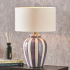 Priscilla Lilac Stripped Ceramic Table Lamp Base with Henry 30cm White Handloom Cylinder Lampshade