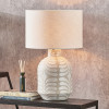 Tania Grey and White Pattern Ceramic Table Lamp Base with Lino 35cm White Self Lined Linen Cylinder Lampshade