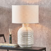 Tania Grey and White Pattern Ceramic Table Lamp Base with Lino 35cm White Self Lined Linen Drum Shade