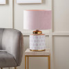 Thea Lillac and Gold Leaf Ceramic Table Lamp Base with Rene 35cm Blush Velvet Cylinder Lampshade