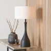 Llora Matt Black Metal Curved Table Lamp Base with Henry 35cm White Handloom Cylinder Lampshade