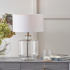 Josie Clear Glass and Antique Brass Metal Table Lamp Base with Harry 30cm Ivory Cotton Mix Cylinder Lampshade