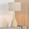 Corella Natural Mango Wood Curved Table Lamp Base with Lino 40cm Grey Self Lined Linen Drum Lampshade