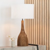 Corella Chocolate Brown Mango Wood Curved Table Lamp Base with Lino 40cm White Self Lined Linen Drum Lampshade