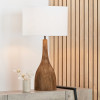 Corella Chocolate Brown Mango Wood Curved Table Lamp Base with Lino 40cm White Self Lined Linen Drum Shade