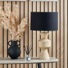 Koa Natural Mango Wood Contemporary Table Lamp Base with Lino 35cm Black Self Lined Linen Cylinder Lampshade