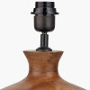 Kiah Brown Oiled Finish Mango Wood Round Table Lamp Base with Lino 40cm White Self Lined Linen Cylinder Lampshade