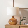 Kiah Brown Oiled Finish Mango Wood Round Table Lamp Base with Lino 40cm White Self Lined Linen Cylinder Lampshade