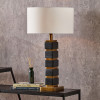 Maximo Matt Black and Antique Brass Cube Design Table Lamp Base with Harry 35cm Ivory Cotton Mix Cylinder Lampshade