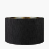 Maximo Antique Brass and Matt Black Cube Design Table Lamp Base with Stellan 35cm Black Slubbed Silk Mix Gold Lined Cylinder Lampshade