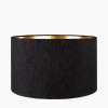 Maximo Antique Brass and Matt Black Cube Design Table Lamp Base with Stellan 35cm Black Slubbed Silk Mix Gold Lined Cylinder Lampshade