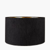 Maximo Antique Brass and Matt Black Cube Design Table Lamp Base with Stellan 35cm Black Slubbed Silk Mix Gold Lined Cylinder Lampshade