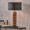 Maximo Antique Brass and Matt Black Cube Design Table Lamp Base with Stellan 35cm Black Slubbed Silk Mix Gold Lined Cylinder Lampshade