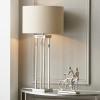 Langston Nickel Metal Column Table Lamp Base with Lino 40cm Grey Self Lined Linen Cylinder Lampshade