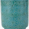 Sidra Aquamarine Stoneware Etch Detail Table Lamp Base with Edward 35cm Natural Linen Cylinder Lampshade