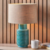 Sidra Aquamarine Stoneware Etch Detail Table Lamp Base with Edward 35cm Natural Linen Cylinder Lampshade