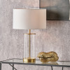 Westwood Clear Glass and Champagne Metal Table Lamp Base with Harry 35cm Ivory Cotton Mix Cylinder Lampshade