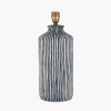 Bude Blue and White Stripe Stoneware Table Lamp Base with Winston 40cm White Handloom Tapered Lampshade