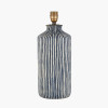 Bude Blue and White Stripe Stoneware Table Lamp Base with Henry 40cm White Handloom Cylinder Lampshade