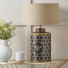 Black Honeycomb Hand Painted Metal Table Lamp Base with Harry 45cm Taupe Poly Cotton Cylinder Drum Lampshade