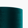 Langston Satin Brass Metal Column Table Lamp Base with Bow 40cm Forest Green Velvet Cylinder Lampshade