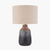 Vulcan Textured Volcanic Effect Grey Stoneware Table Lamp Base with Edward 35cm Natural Linen Cylinder Lampshade