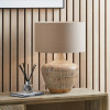 Manaia White Wash Textured Wood Table Lamp Base with Henry 35cm Taupe Handloom Cylinder Lampshade