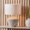 Manaia White Wash Textured Wood Table Lamp Base with Lino 35cm White Self Lined Linen Cylinder Lampshade