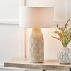 Palawan Stone Grey Feather Stoneware Table Lamp Base with Henry 40cm White Handloom Cylinder Lampshade