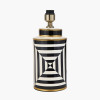 Optic Black and White Optic Stripe Ceramic Table Lamp Base with Harry 30cm Black Cotton Mix Cylinder Lampshade