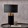 Dempsey Black Velvet and Antique Gold Metal Table Lamp Base with Harry 30cm Black Poly Cotton Cylinder Drum Lampshade