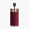 Dempsey Red Velvet and Antique Gold Metal Table Lamp Base with Harry 30cm Ivory Poly Cotton Cylinder Drum Lampshade