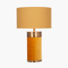 Dempsey Mustard Velvet and Antique Gold Metal Table Lamp Base with Henry 30cm Mustard Handloom Cylinder Lampshade