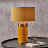 Dempsey Mustard Velvet and Antique Gold Metal Table Lamp Base with Henry 30cm Mustard Handloom Cylinder Lampshade