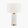 Ionic White Textured Ceramic and Gold Metal Table Lamp