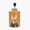 Boston Terrier Mustard Hand Painted Metal Table Lamp Base with Harry 35cm Black Poly Cotton Cylinder Drum Lampshade