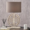 Orla Shiny Silver Metal Statement Circle Table Lamp Base with Mia 35cm Steel Grey Oval Poly Cotton Lampshade