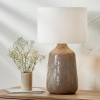 Coco Grey Gloss Arch Design Stoneware Table Lamp Base with Lino 35cm Grey Self Lined Linen Drum Lampshade