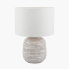 Alina White Dot Design Small Stoneware Table Lamp Base with Lino 25cm White Self Lined Linen Drum Lampshade