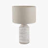 Alina White Dot Design Stoneware Table Lamp Base with Lino 30cm Grey Self Lined Linen Drum Lampshade