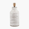 Alina White Dot Design Stoneware Table Lamp Base with Lino 30cm Grey Self Lined Linen Drum Lampshade